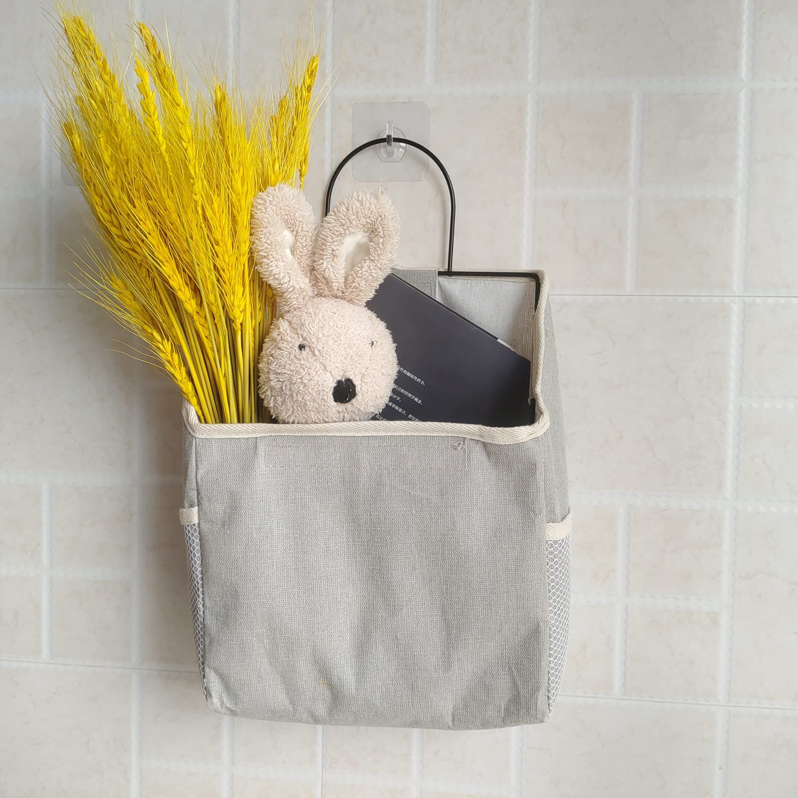 2 pc Wall Hanging Storage Bag, Hanging Organizer Bag with Sticky Hook, Wall Organizer for Dormitory Bathroom Bedroom Kitchen — image 3