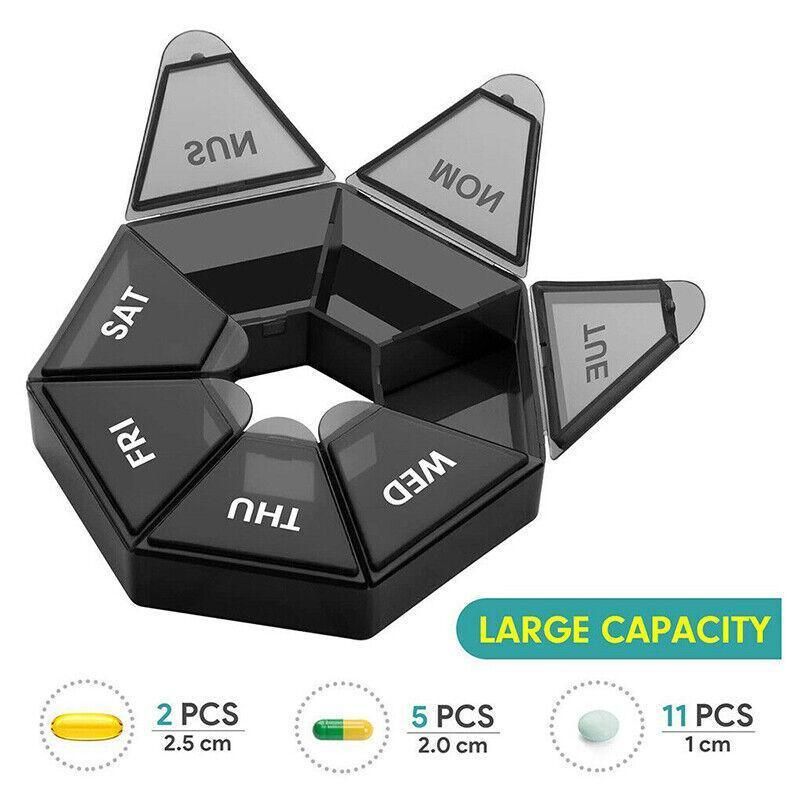 Weekly Pill Organiser 7 Day Medicine Box Tablet Case Dispenser 2 Pack - Army Green — image 4