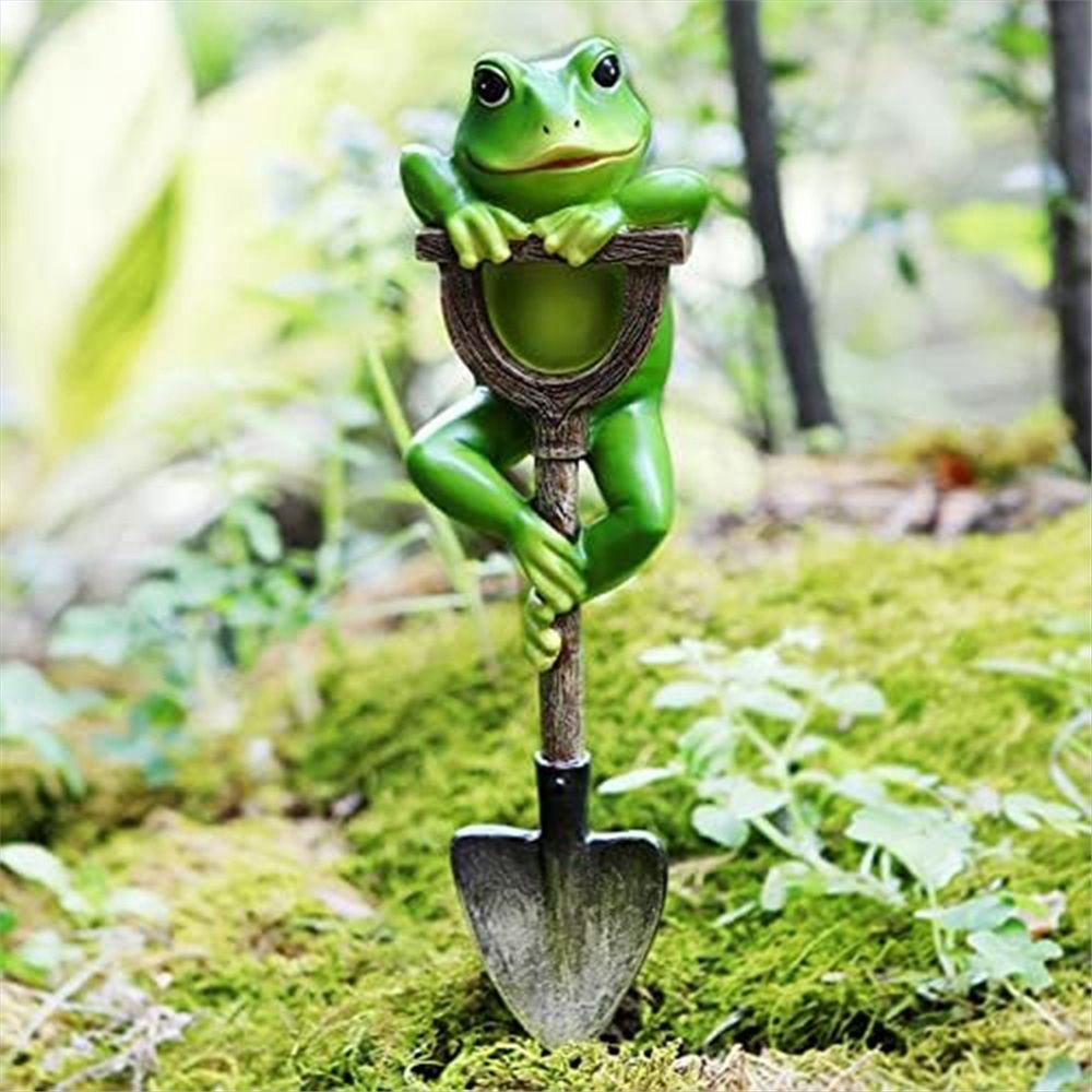 China 16.5cm Frog with Shovel Figurine, Outdoor Resin Garden Statue, Hand-Painted, Green — image 2