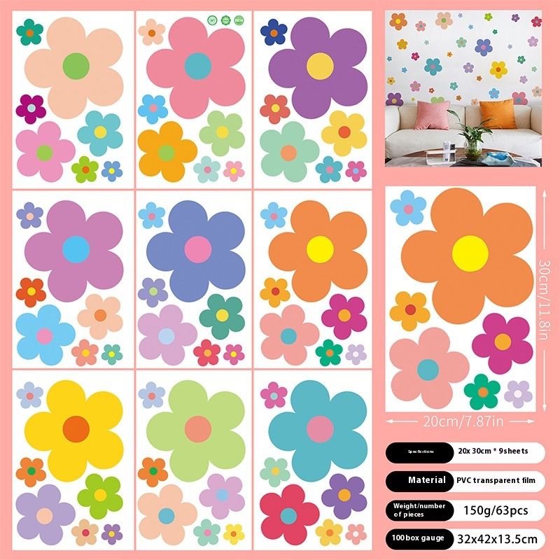 Colorful Flowers (9 per set) Flowers Wall Sticker Colorful Floral Wall Decal Vinyl Peel and Stick Stickers Aesthetic Wall Flowers โ image 2