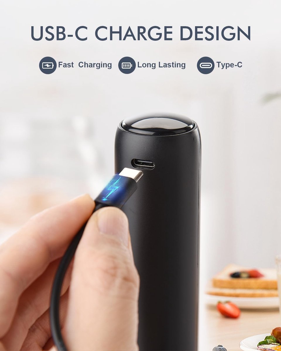 USB rechargeable electric milk frother for coffee, latte, cappuccino and hot chocolate, Black — image 2