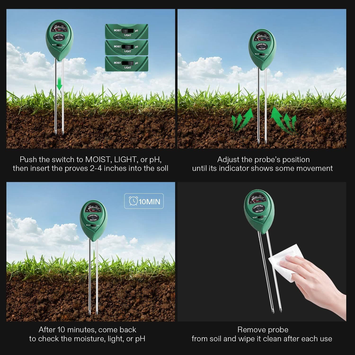 Soil Tester, 3-in-1 Plant Moisture Meter Light and PH Tester for Home, Garden, Lawn, Farm, Indoor and Outdoor Use โ image 3