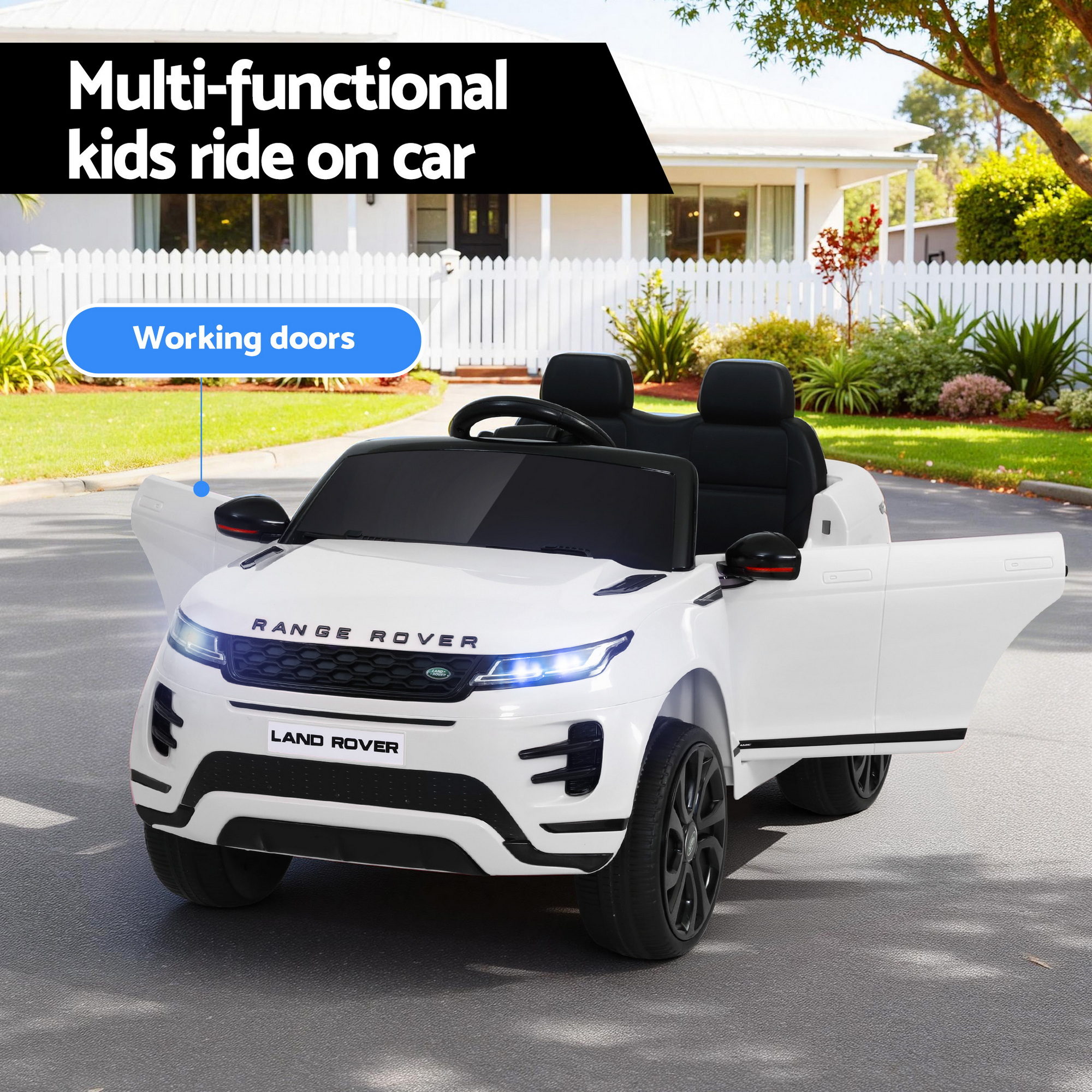 Rigo Ride On Car Kids Electric Ride On Cars Land Rover Licensed 12V White โ image 3
