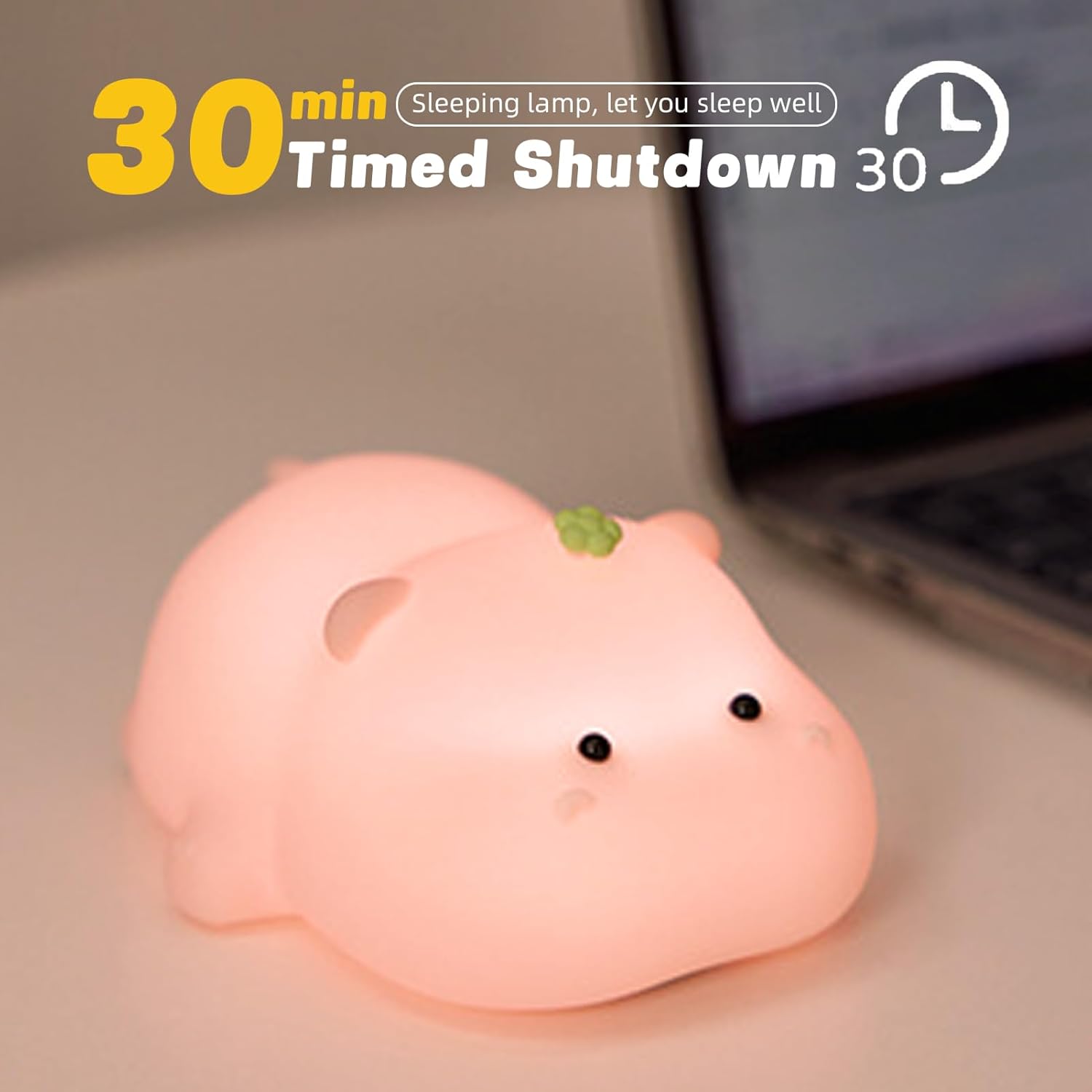Silicone Night Light, Kids Night Light, Cute Hippo Design, Rechargeable, Pink — image 2