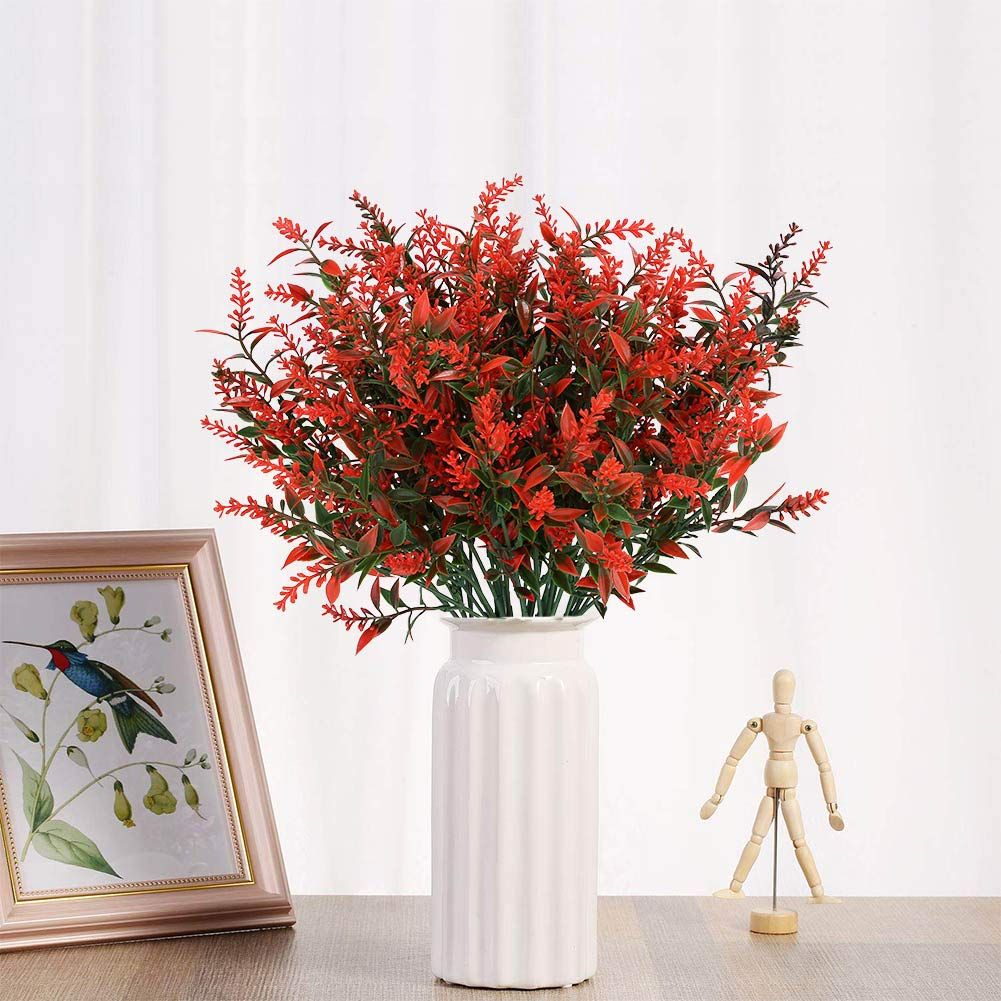 Artificial Lavender Flowers Plants UV Resistant Faux Outdoor Plastic Greenery Shrubs Plants Hanging Planter Kitchen-8pcs — image 2