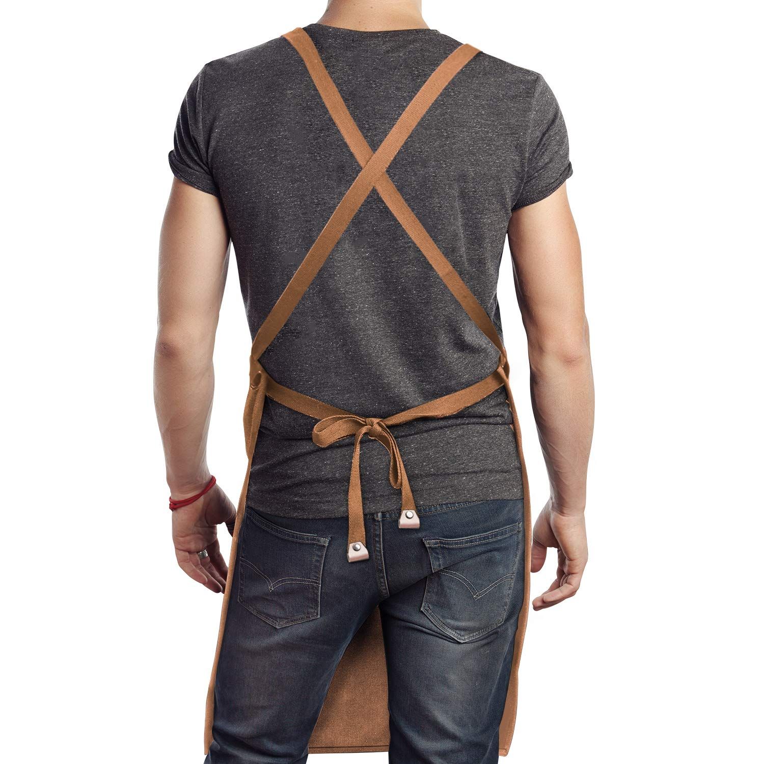 Apron Water Resistant Canvas Cross Back Adjustable Apron for Men Women Adjustable Plus Size Canvas Apron with Pockets — image 4