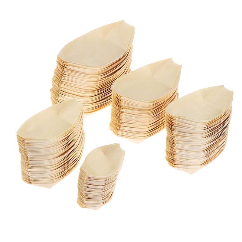 50Pcs Disposable Wooden Plates for Sushi Salad and Desserts, Pine Wood Bowls, Eco-Friendly Food Serving Dishes 5IN โ image 2
