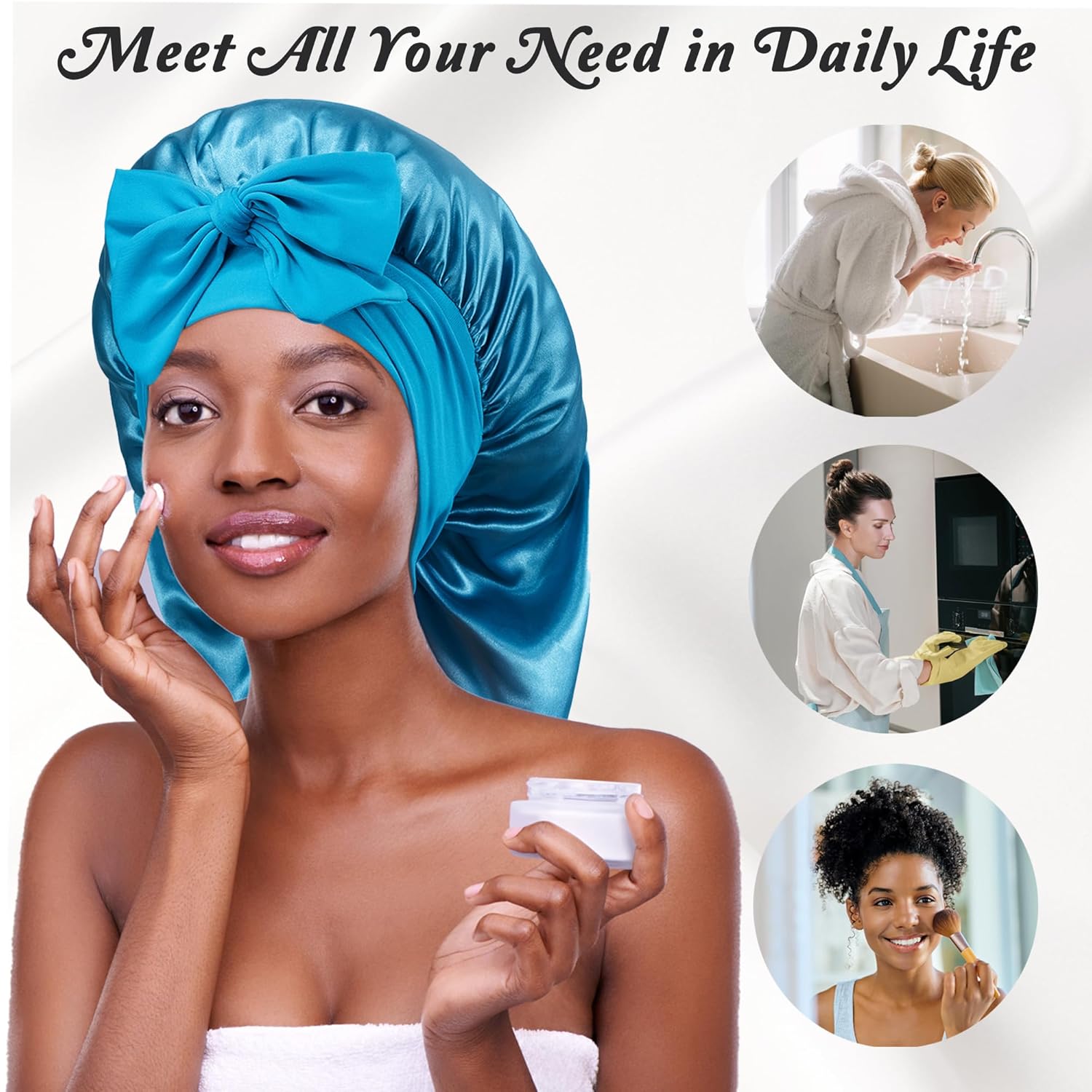Long Bonnet with Tie Band, Satin Hair Silk Bonnet for Sleeping Women, Sleep Bonnets for Women, Double Layer Silky Sleep Cap for Curly Hair Braids — image 4
