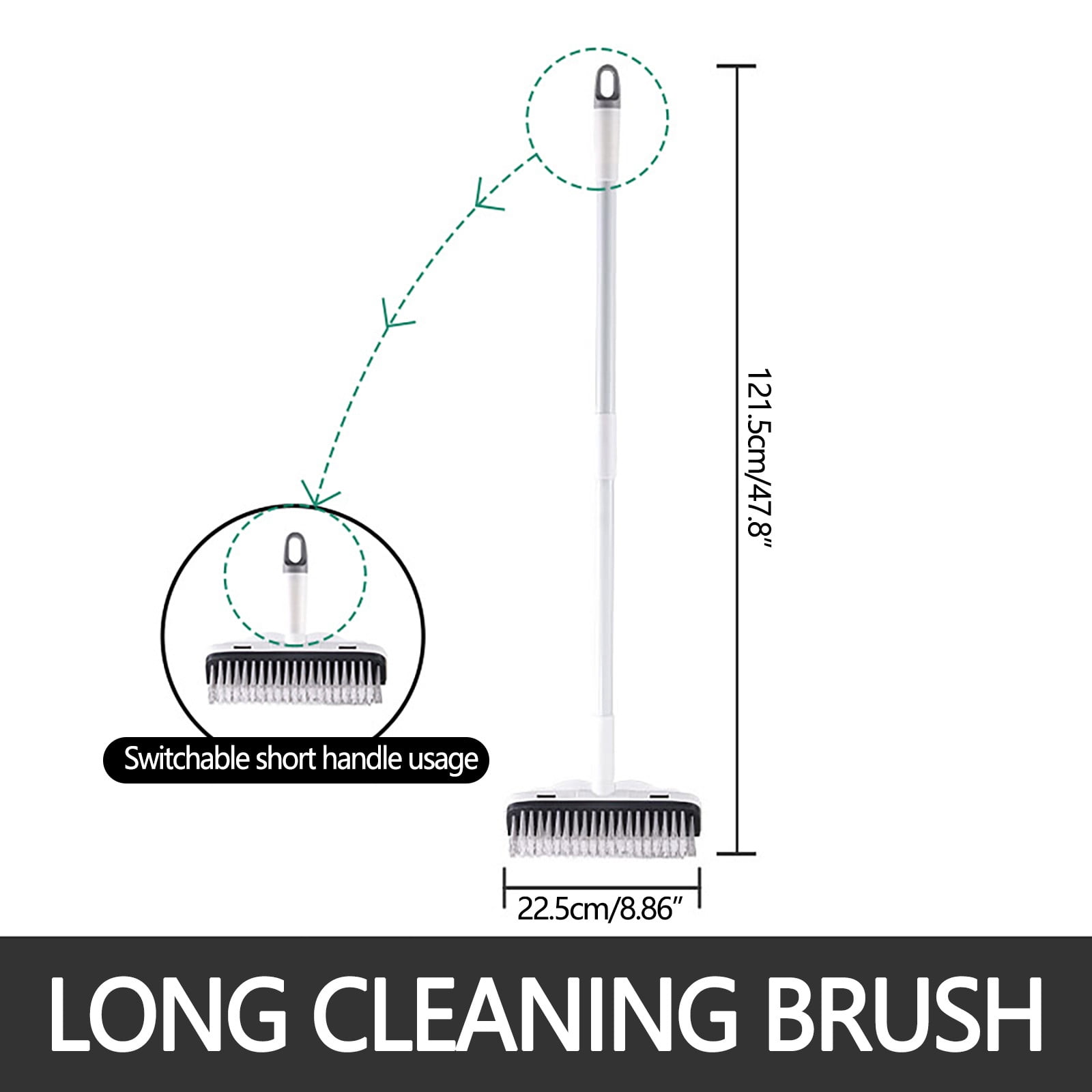 2-in-1 Floor Scrub Brush with Long Handle, Stiff Bristle Brush and Squeegee for Bathroom, Tile, Shower and Deck, White and Black โ image 3