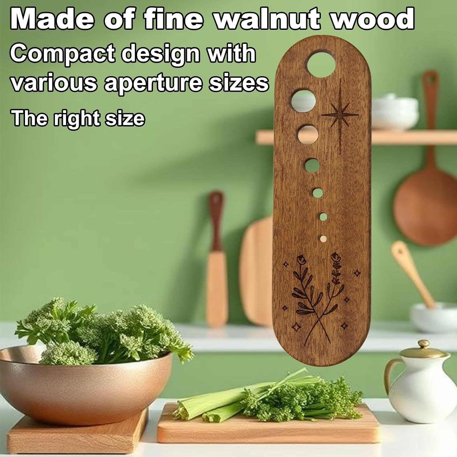 Wooden Herb Stripper Bowl, Vegetable Leaf Separator Tool for Removing Kale, Rosemary and Herb Leaves in Home Kitchens and Restaurants — image 3