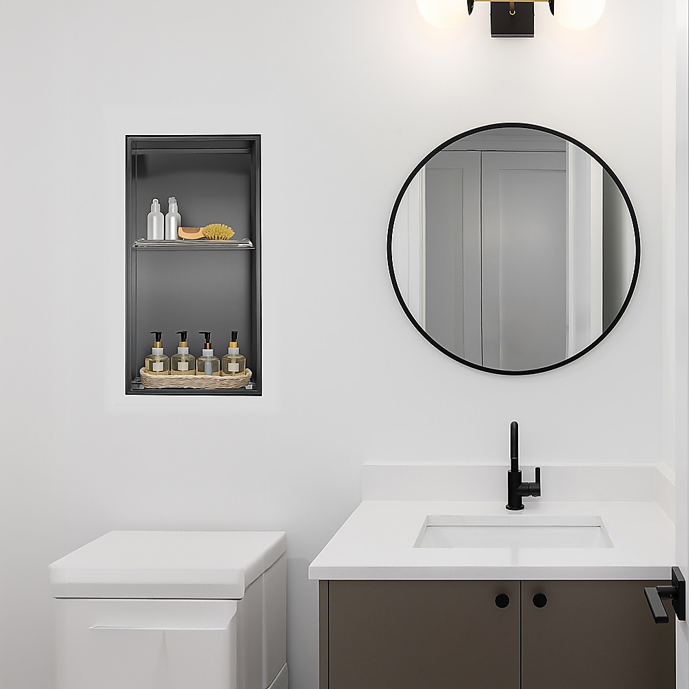 Shower Niche Double Shelf Organizer No Tile Needed in Black 641 x 336 x 101mm — image 2