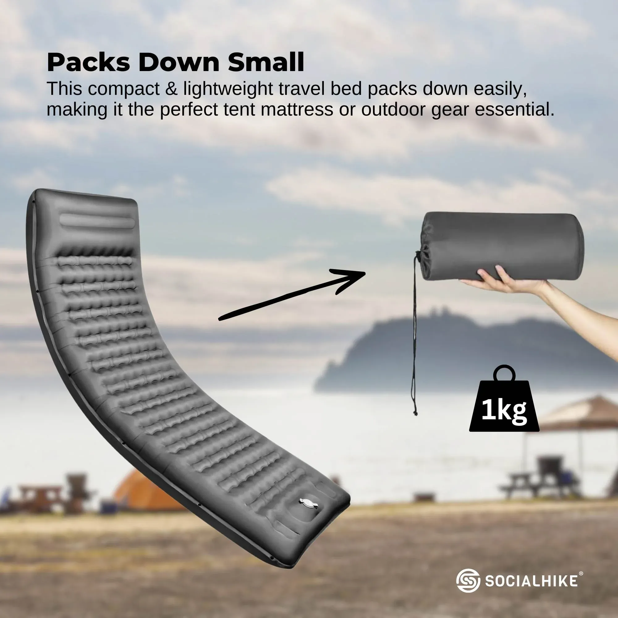 Social Hike Step-Inflating Camping Mattress Lightweight Waterproof Sleeping Grey — image 4