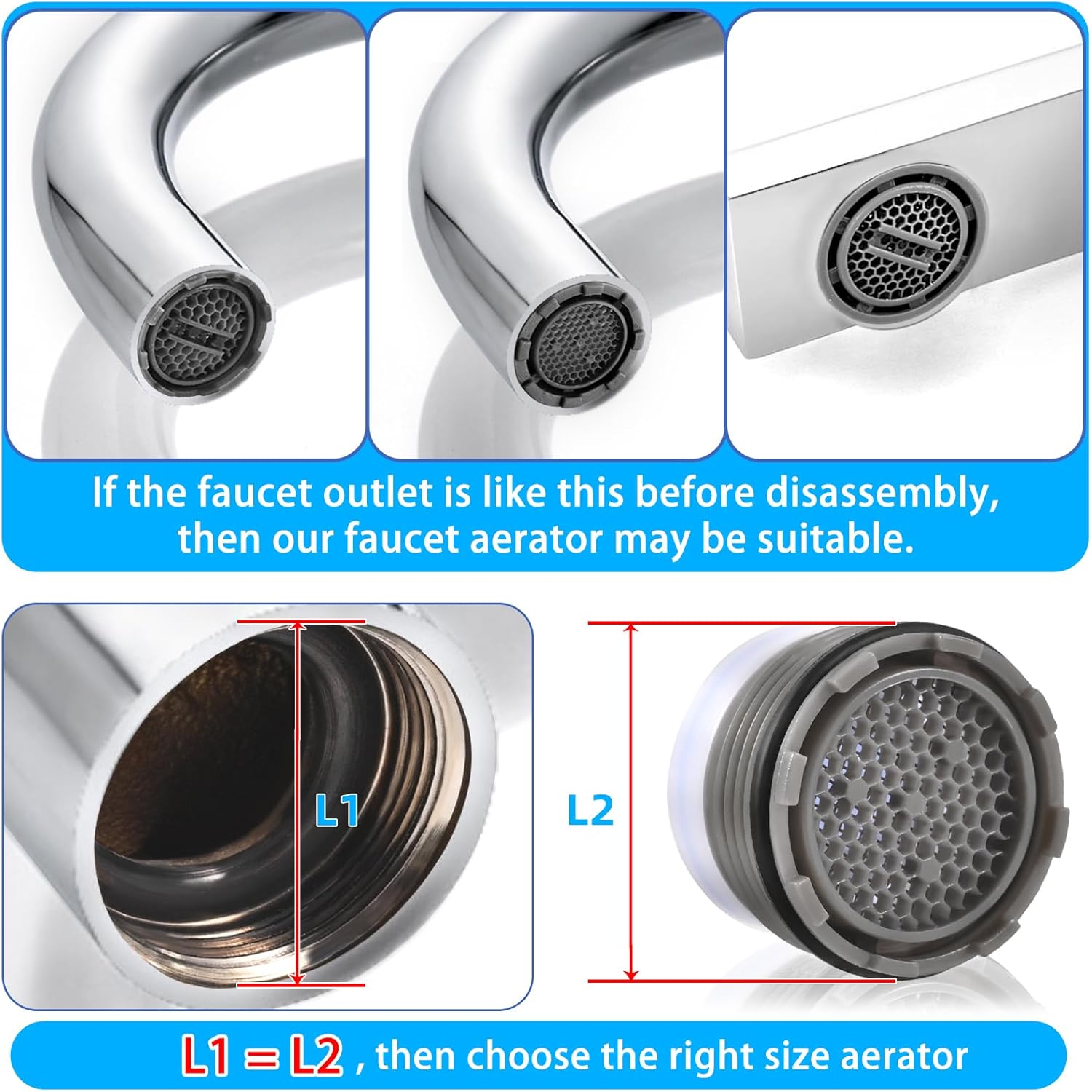 12 PCS Faucet Aerator Set, M16.5, M18.5, M21.5, M24, Kitchen & Bathroom Sink Aerator Replacement with Key Removal Wrench Tool — image 2