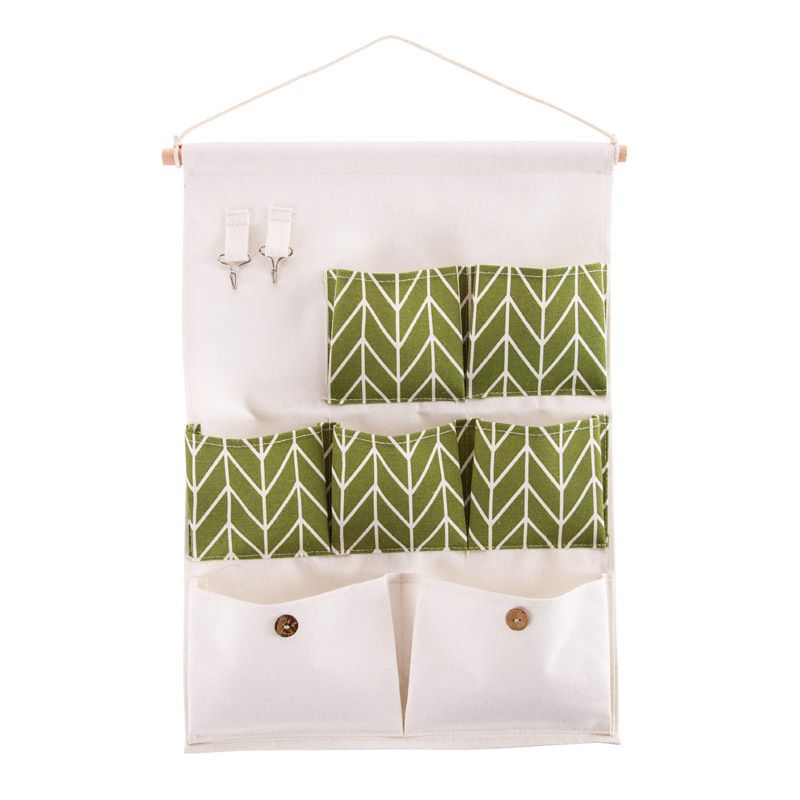 Cotton Linen Wall Hanging Storage Bag, Over Door Hanging Storage Bags Wall Mount Hangable Organizer for Kitchen Living Room(Green)