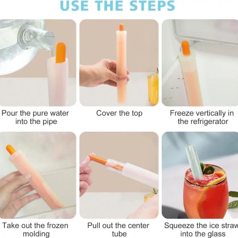 2 Pcs Reusable Ice Straw Molds for Drinks, DIY Drinking Straw Mold Water Bottle Ice Straw Stick BPA Free Silicone Ice Cubes โ image 3