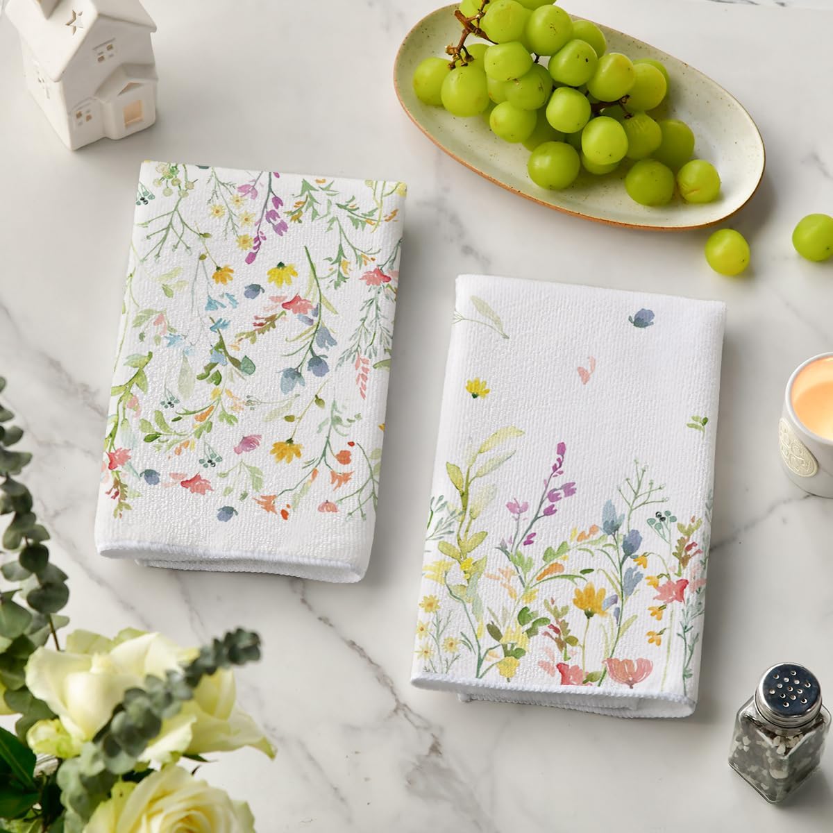 Wildflower Floral Spring Kitchen Towels Dish Towels, 18x26 Inch Farmhouse Summer Decoration Hand Towels Set of 2 โ image 3