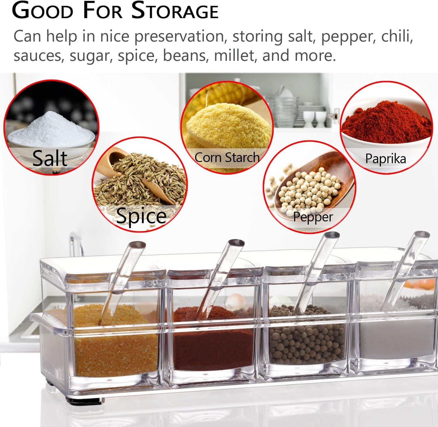 4 Piece Transparent Spice Box Set with Spoons and Non Slip Tray, 25 x 10 x 7.5 cm — image 4