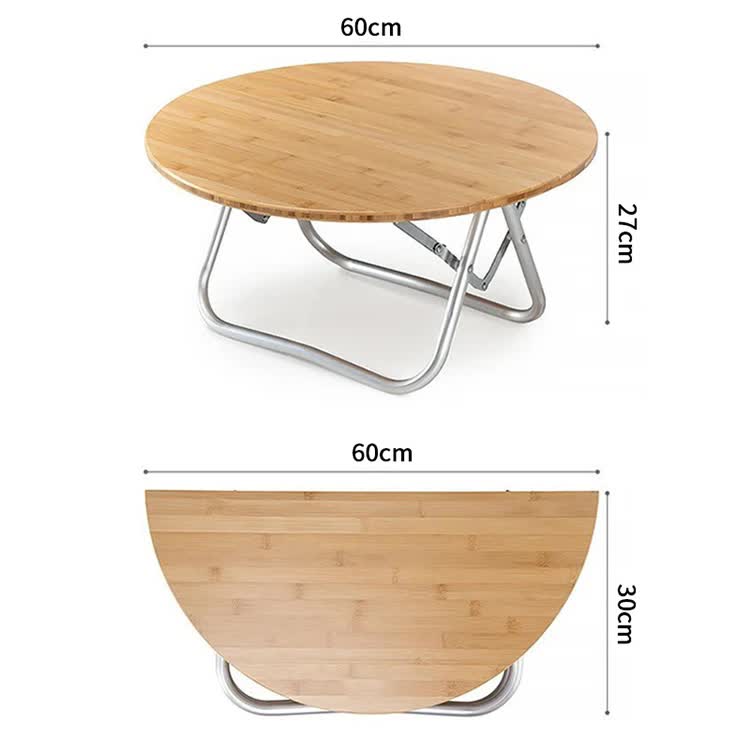 Portable Bamboo Folding Camping Table - Lightweight Round Table with Aluminum Alloy Frame for Outdoor Activities 60*60*27cm โ image 5