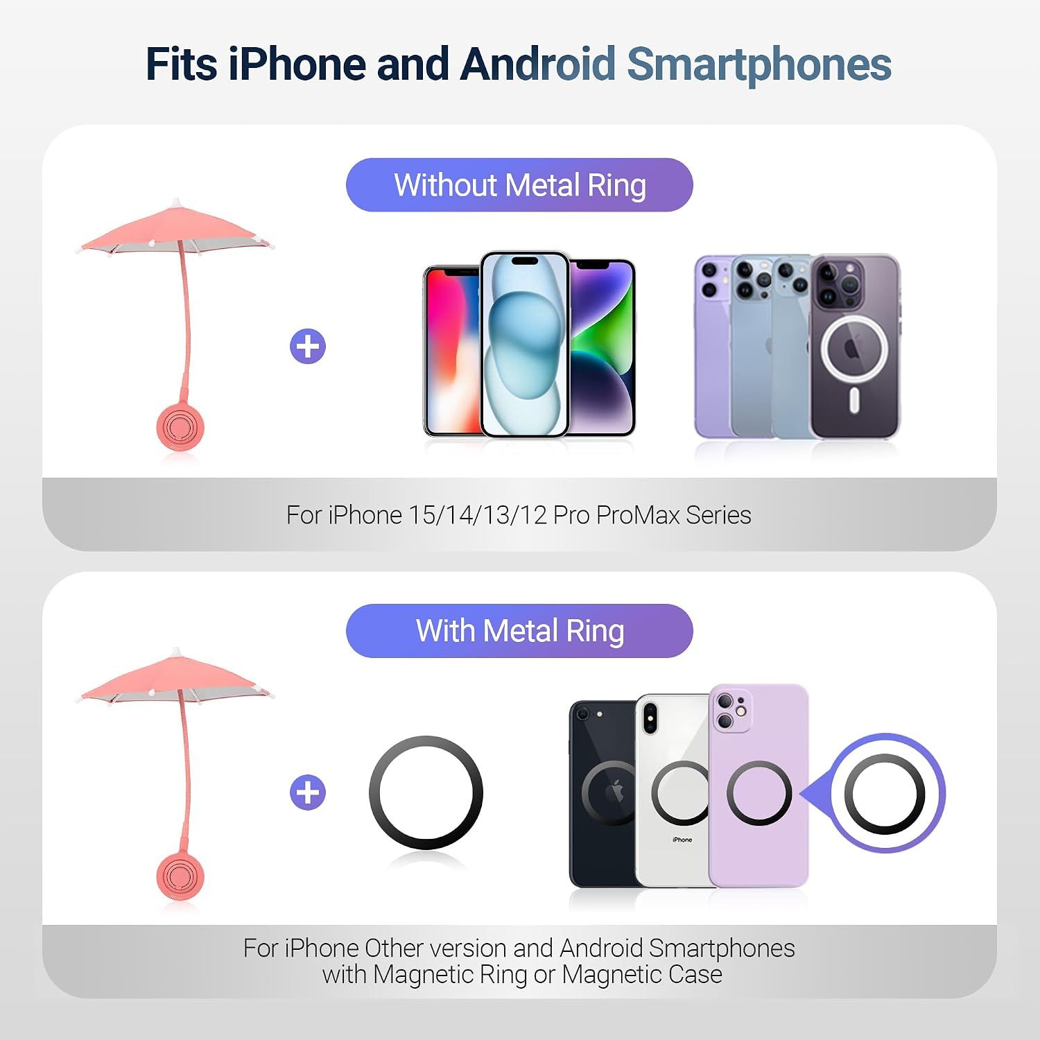 Pink+ Yellow:Magnetic Cell Phone Umbrella for Sun,Outdoor Phone Sun Shade Shield — image 6