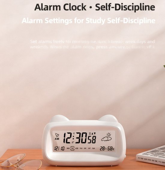 Alarm Clock - Digital Clock - Smart Alarm Clock - Electronic Calendar - Cat-shaped Alarm Clock with Light - Real-time Temperature and Humidity Monitoring โ image 4