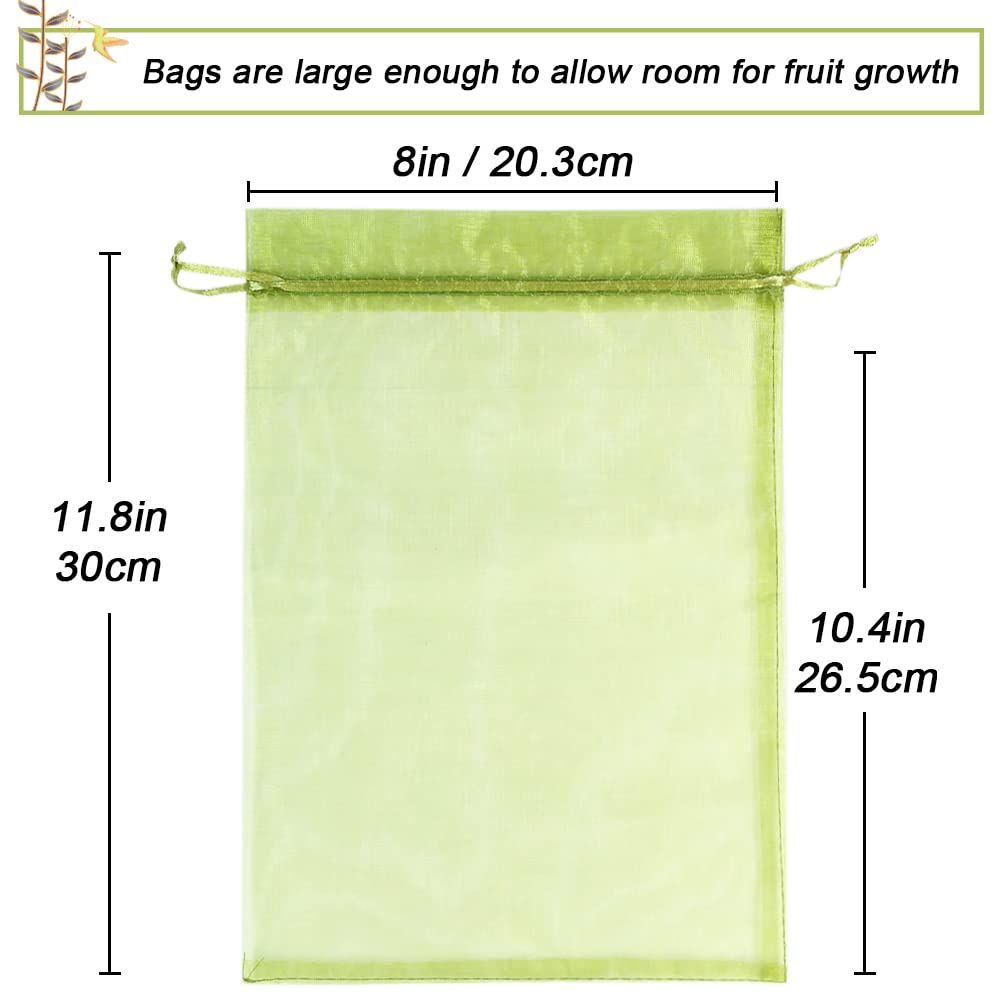 100pcs Fruit Protection Bags 8x12 inch, Green Netting Cover Bags Drawstring Mesh Fruit Protectors Pest Barrier for Grapes Mango — image 2