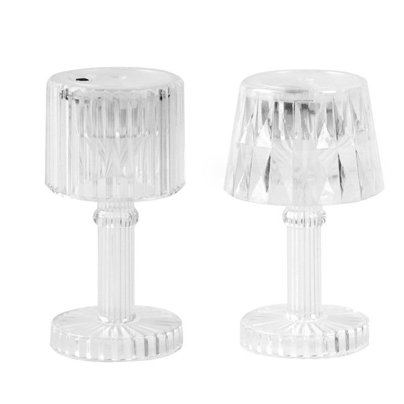 2 Pack Warm White Clear Crystal Mini Acrylic LED Desk Lamps, Mini Table Lamp, Appropriate for a Child`s Party, Child`s Vanity