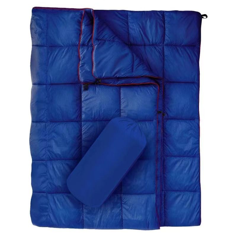 200x140cm Blue Large Outdoor Camping Imitation Silk Cotton Wearable Warmth Blanket, Quilted Poncho Shawl Throw with Storage Bag, Lightweight Warm Camping Quilt