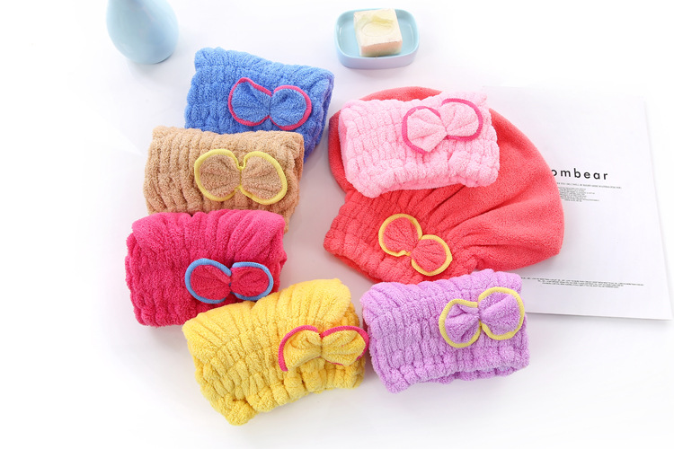 3-Pack Coffee color Thickened Coral Fleece Hair Drying Towel Cap – Double-Layered Absorbent Turban with Bow Design for Fast Drying and Gentle Care — image 2