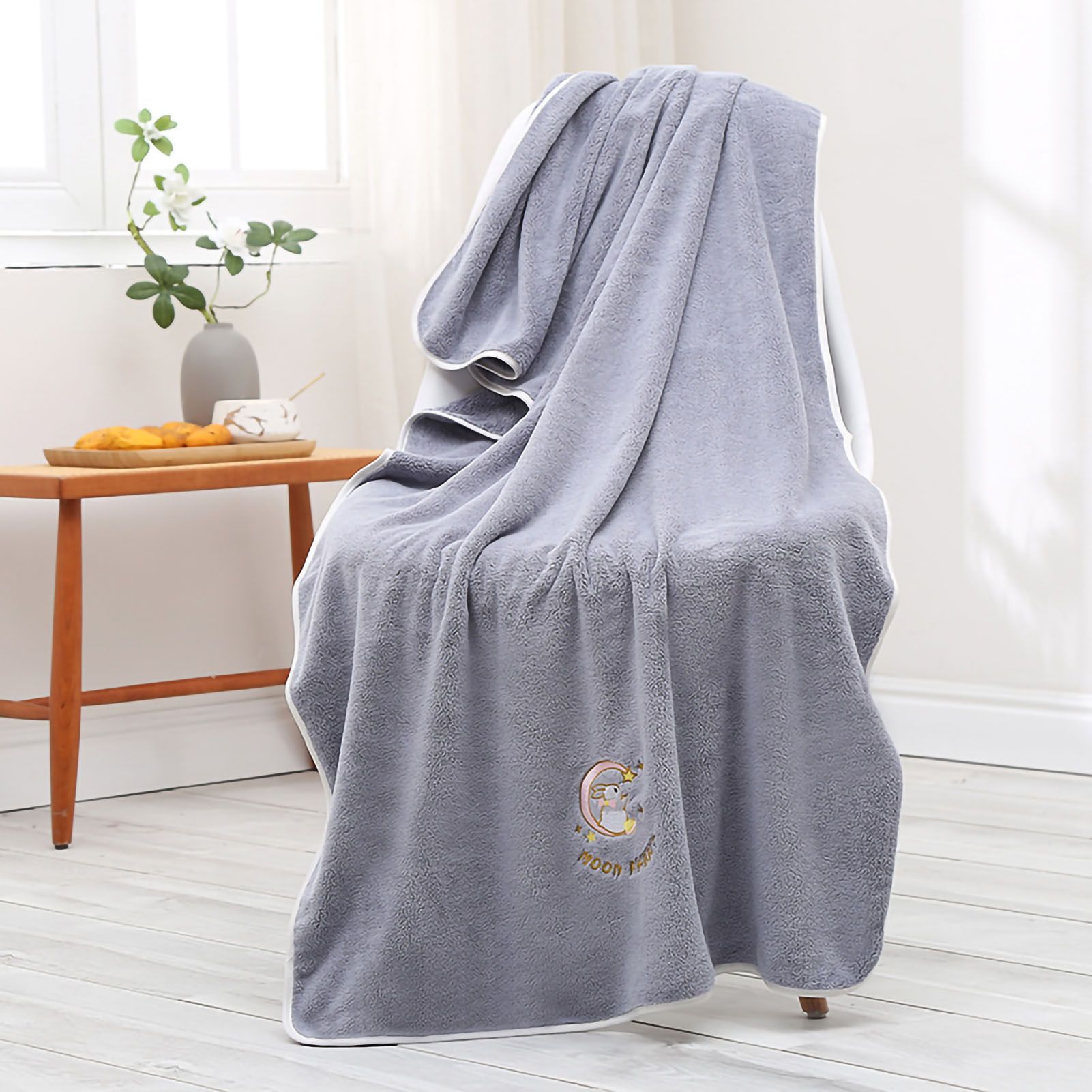 Bath Towel Coral Fleece Water Absorption Soft Thicken Shower Towel for Home Beach Grey 70x140 โ image 5