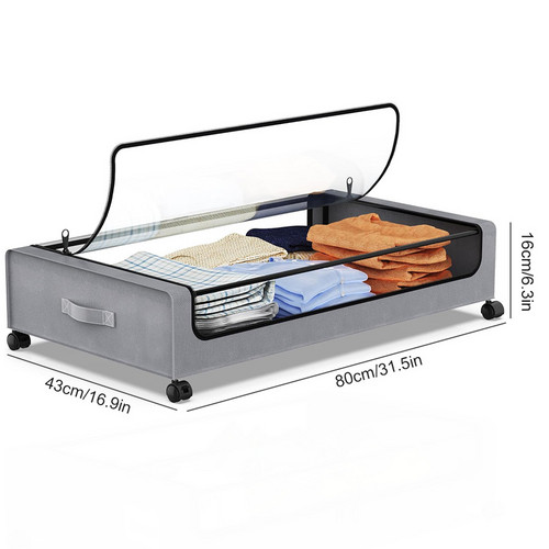 Gray Square Under-Bed Storage Rack with Wheels Sturdy Easy to Move for Bedroom AU — image 4