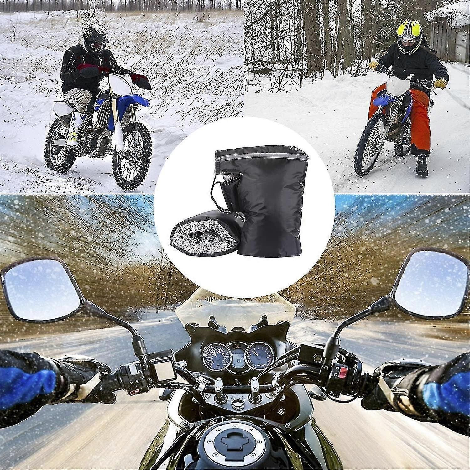 Motorcycle Handle Muff Warm Gloves, Windproof Waterproof PU Handlebar Covers with Short Plush Lining for Winter Riding โ image 5