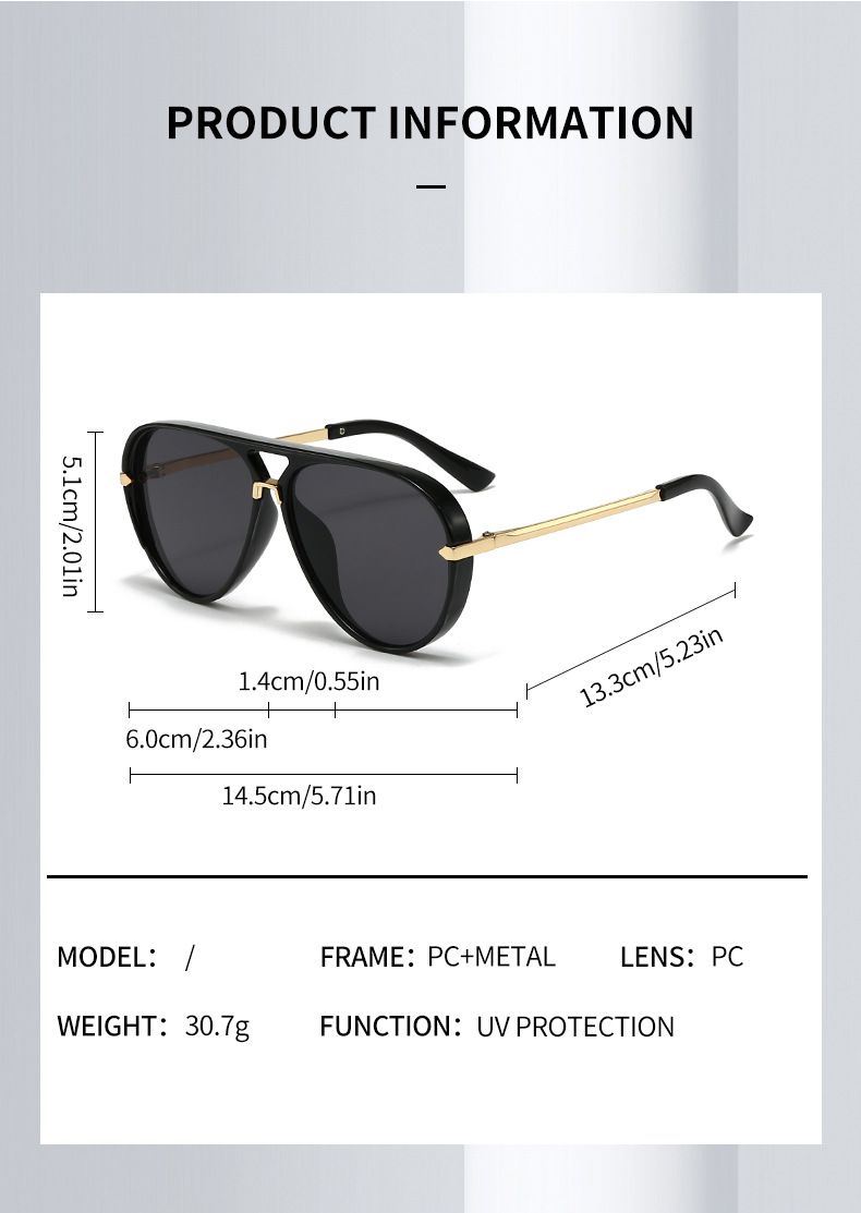 Grey Retro Aviator Sunglasses with UV Protection – Oversized PC + Metal Frame, Includes Black Case — image 5