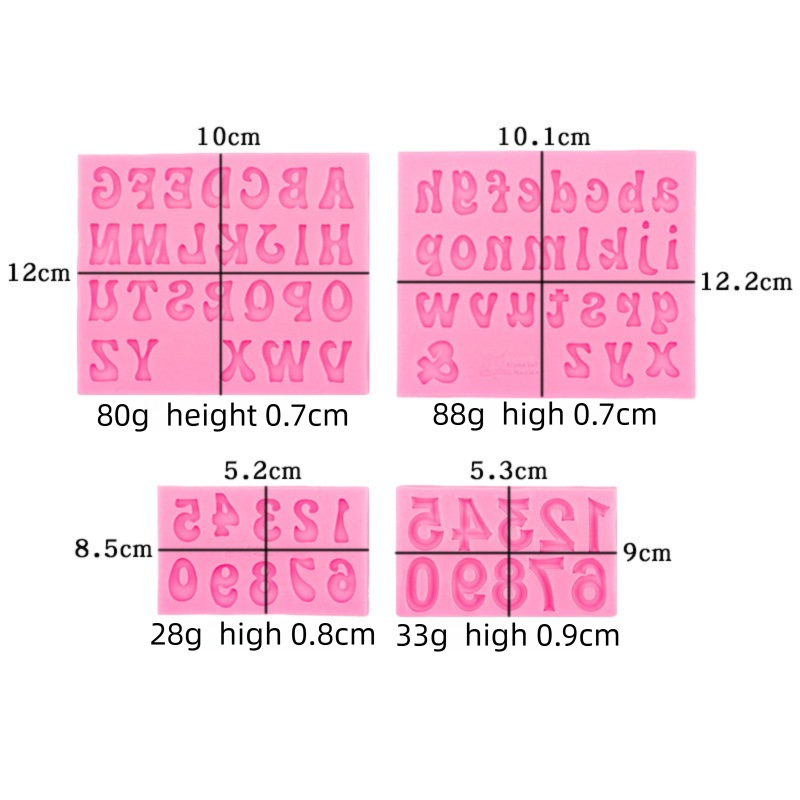 4-Pack Pink Alphabet & Numbers Silicone Fondant Molds - Heat Resistant Cake Decoration & Resin Crafting Tools โ image 2