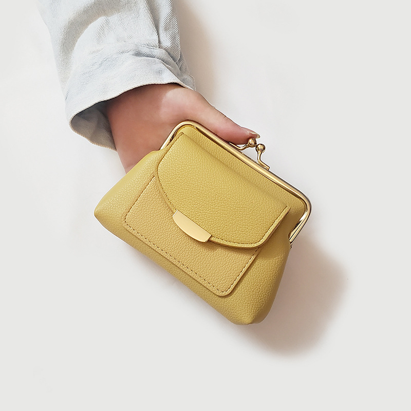 Yellow Vintage Style Women's Kiss Lock Coin Purse - Compact PU Leather Wallet with Card Holder โ image 6