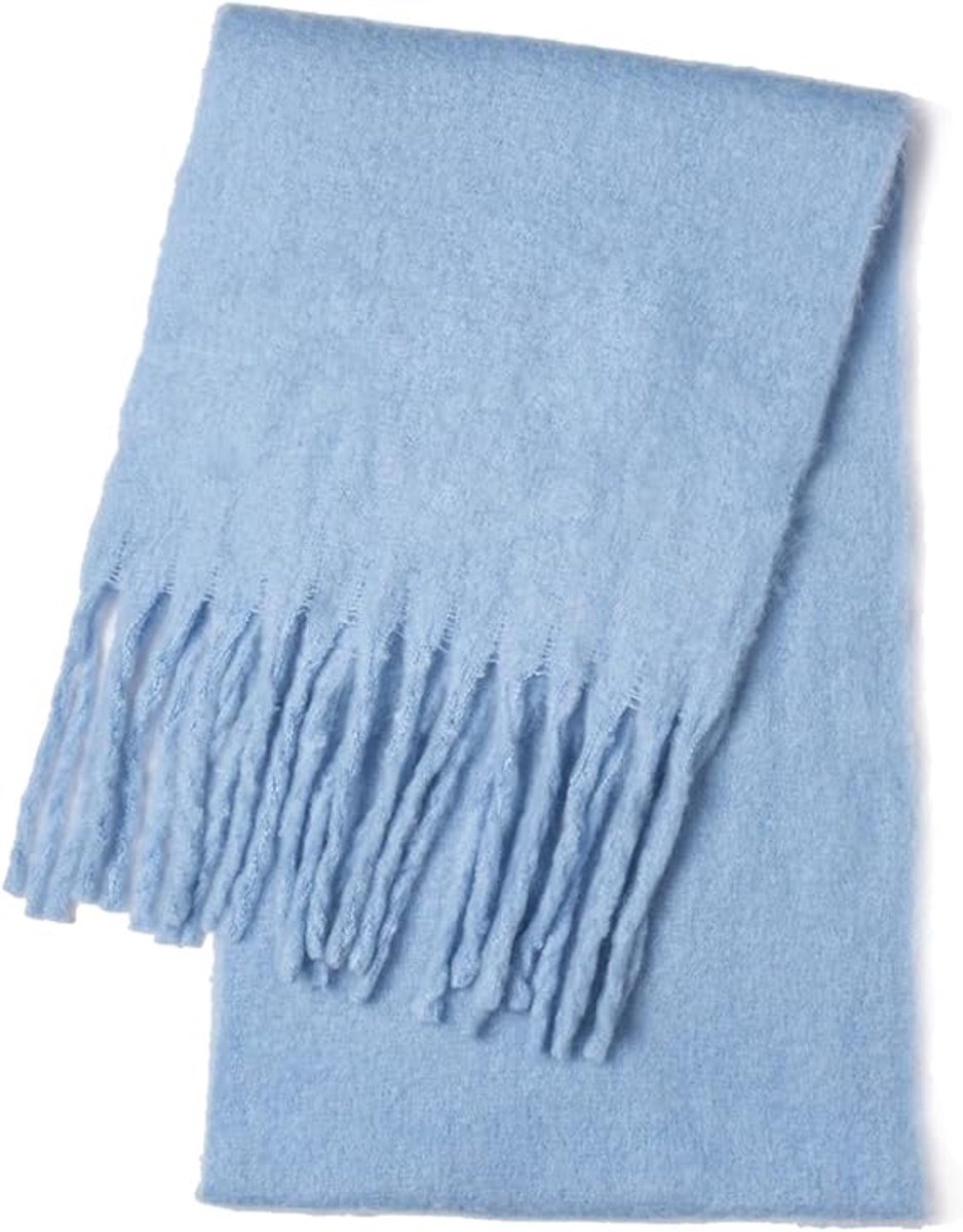 Scarf - Women's Winter Scarf - Warm and Thick Knitted Checked Scarf - Blanket Scarf - Stylish Gift - A Gift for Her (Light Blue) — image 2