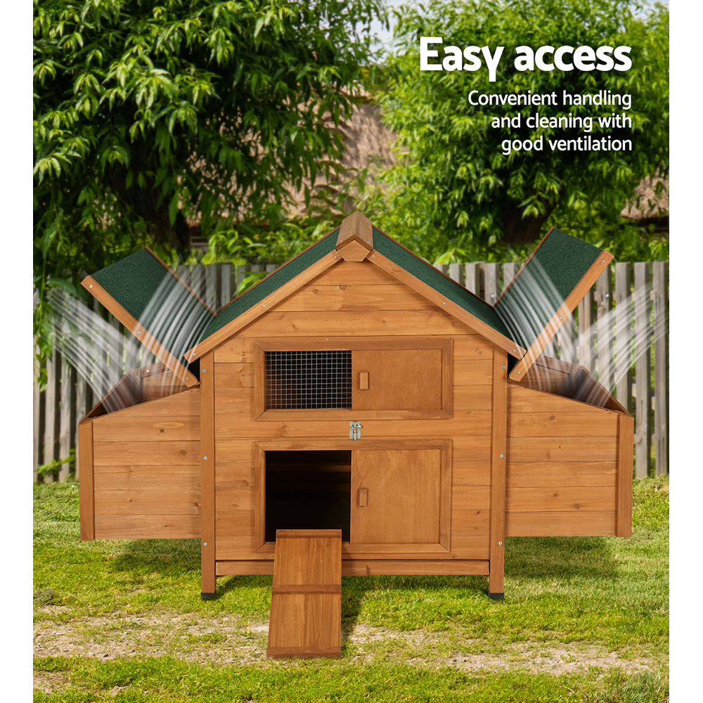 i.Pet Chicken Coop Rabbit Hutch 150cm x 68cm x 96cm Large Chicken Coop House Run Cage Wooden β image 5