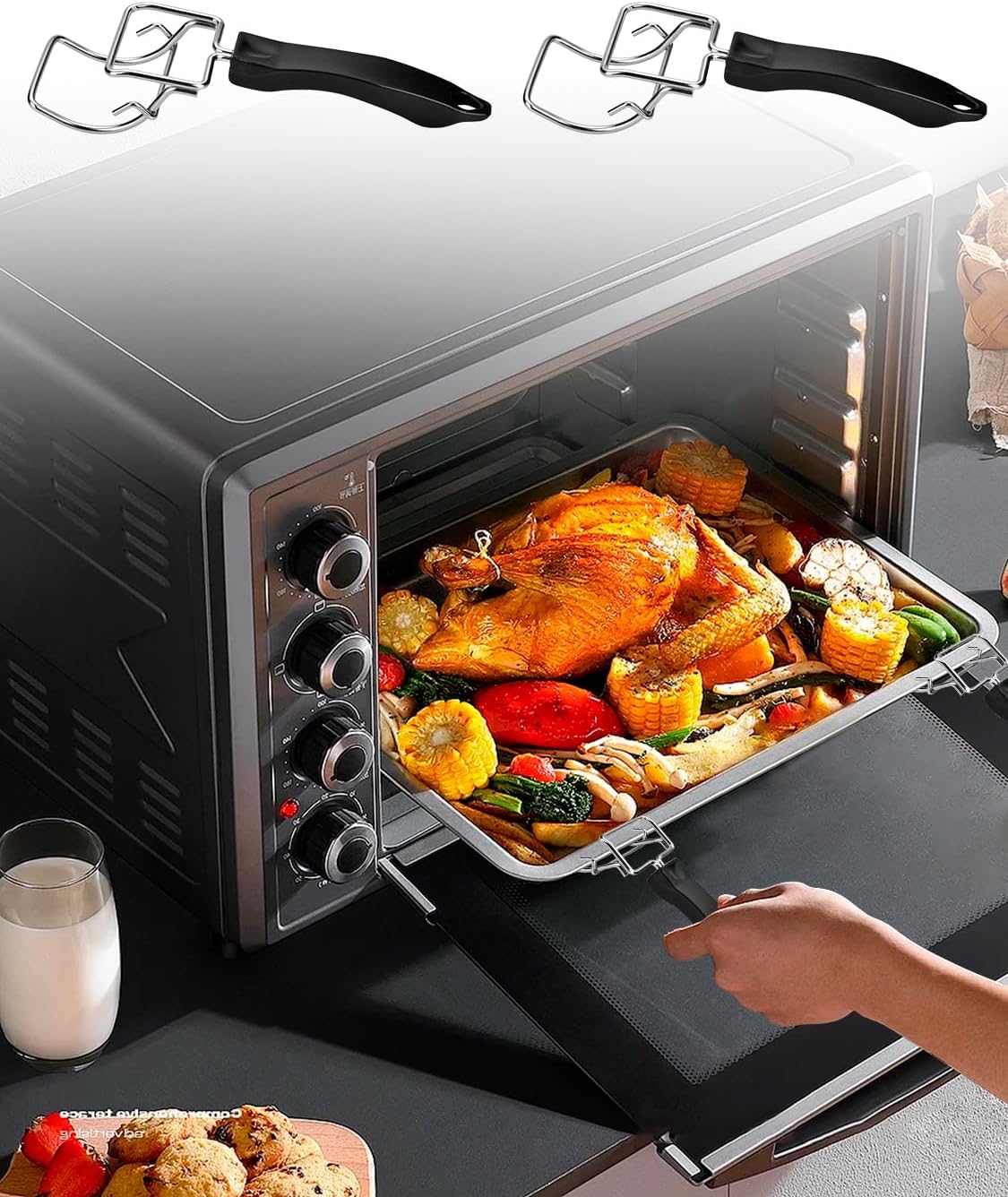 2-Piece Air Fryer Oven Baking Tray Puller Set - Oven Rack Puller Clip Handle Accessory for Air Fryers and Ovens — image 2