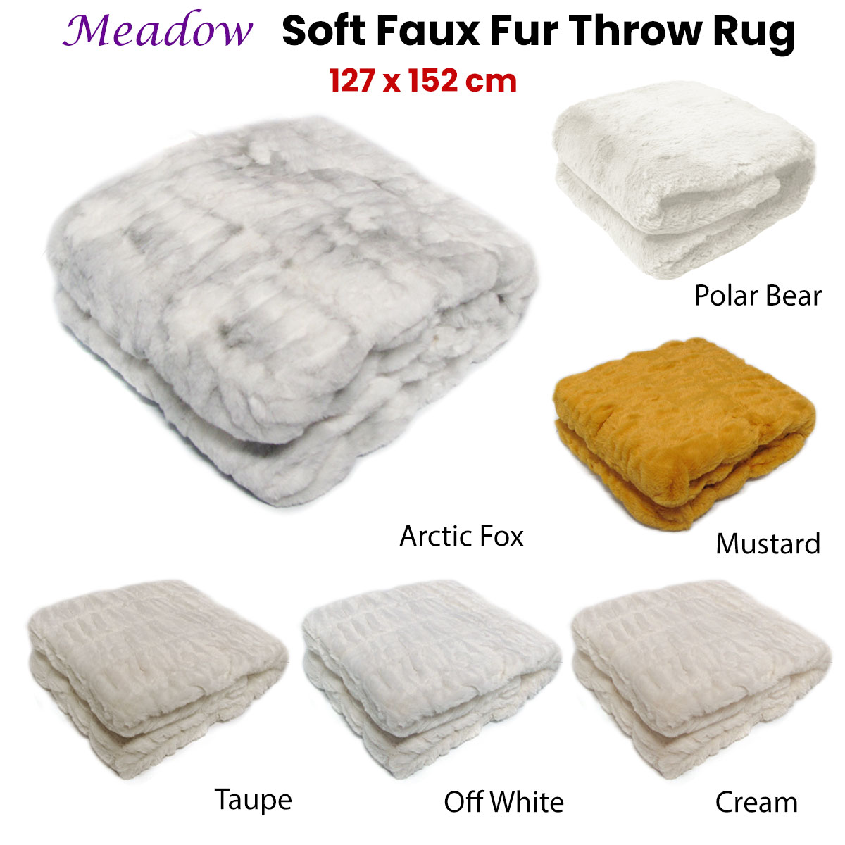 Meadow Soft Faux Fur Throw Rug 127 x 152 cm Arctic Fox — image 2
