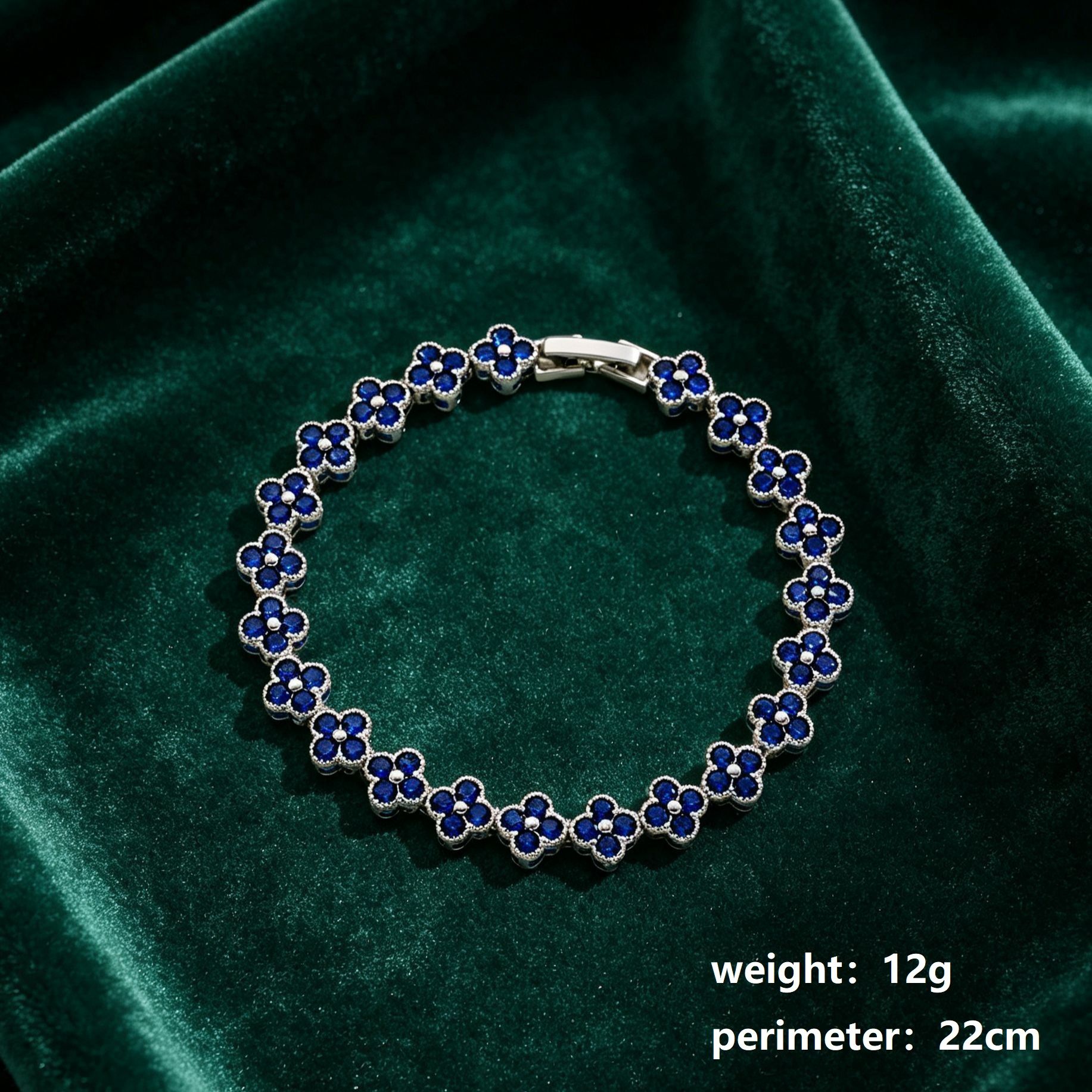 Silver and Blue Four-Leaf Clover Zircon Bracelet - Gold-Tone Alloy Lucky Charm Wristband with Full Crystal Pave, 22cm Elegant Fashion Jewellery for Women — image 3