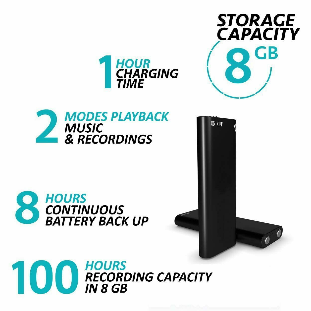 Mini Voice Activated 8GB Audio Sound Recording Continuous Listening Device with Strong Magnetic — image 2