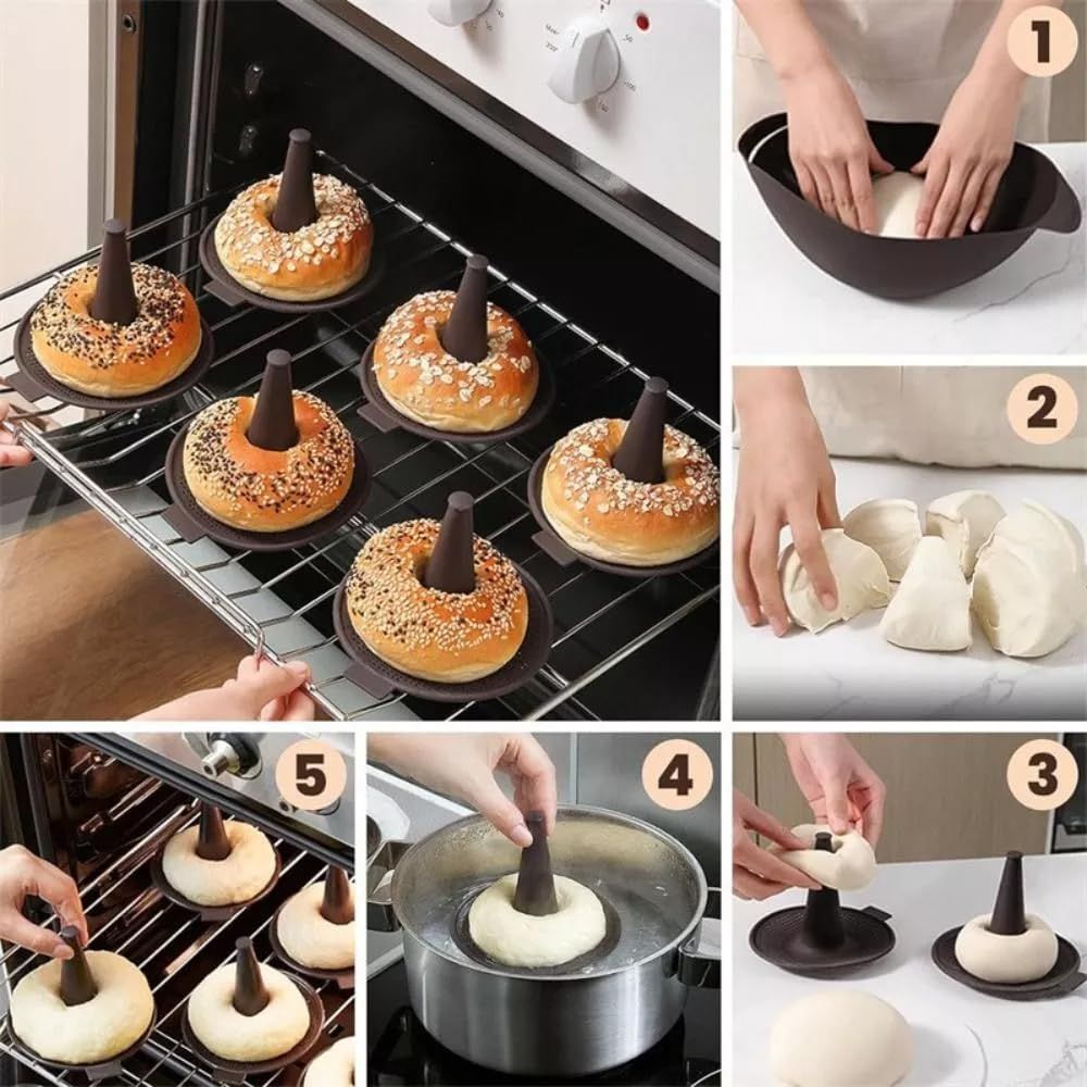 Silicone Donut Baking Mould for Homemade Baking - Heat Range -30℃ to 230℃, Non Stick Pastry Pans with Perforated Base & Cone Centre (5pcs Coffee) — image 3