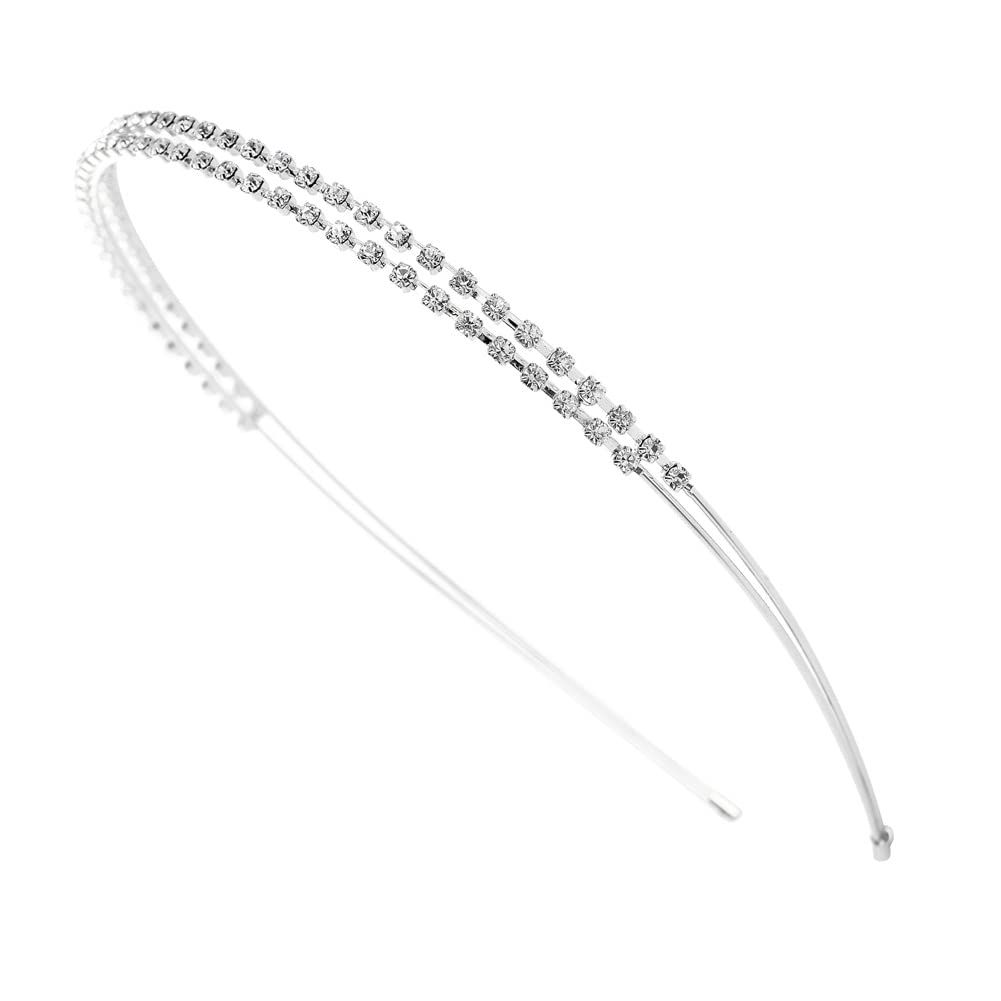 Silver/ Tone Double Rows Crystal Rhinestones Fashion Headbands Wedding Party Hair Hoop Band Hairband Headwear (Silver) โ image 3