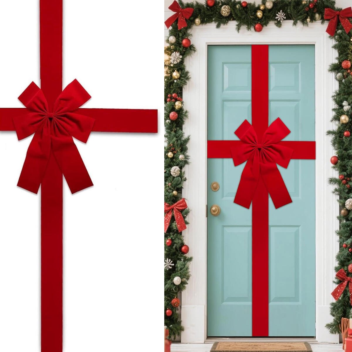 Christmas door - Door decoration - Christmas door bow - Christmas ribbon for door - Christmas decoration - Large red Christmas bow - Christmas door decoration