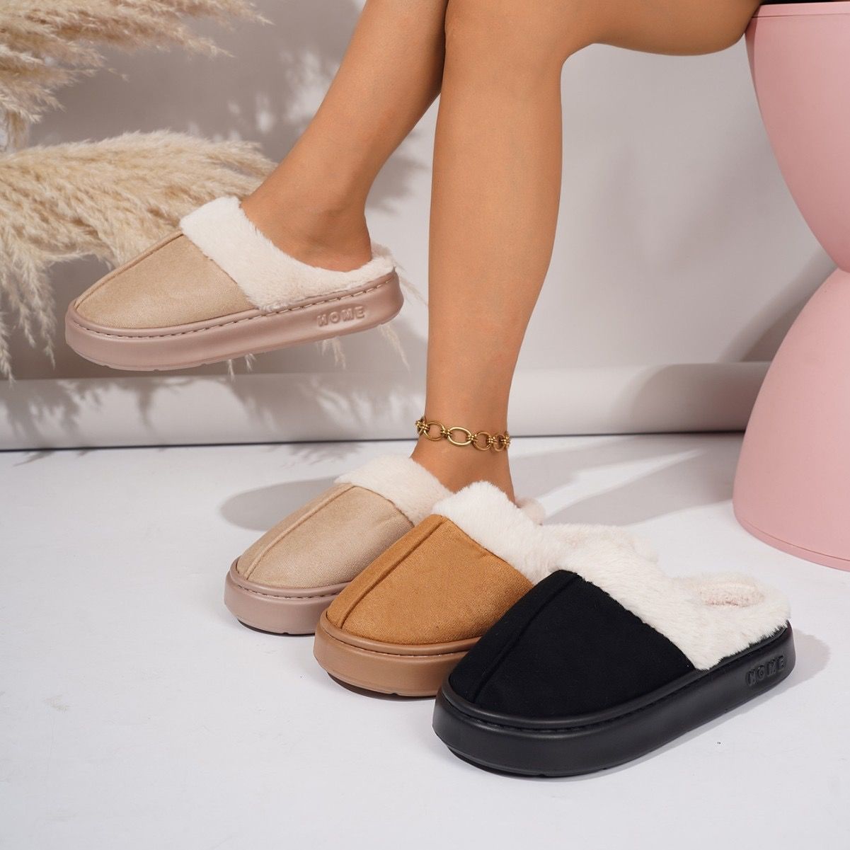 Cozy Faux Suede and Plush Fur Slippers for Women and Men, Thick Anti-Slip Sole for Indoor and Outdoor Wear, Warm House Shoes for Cold Seasons, Simple — image 3