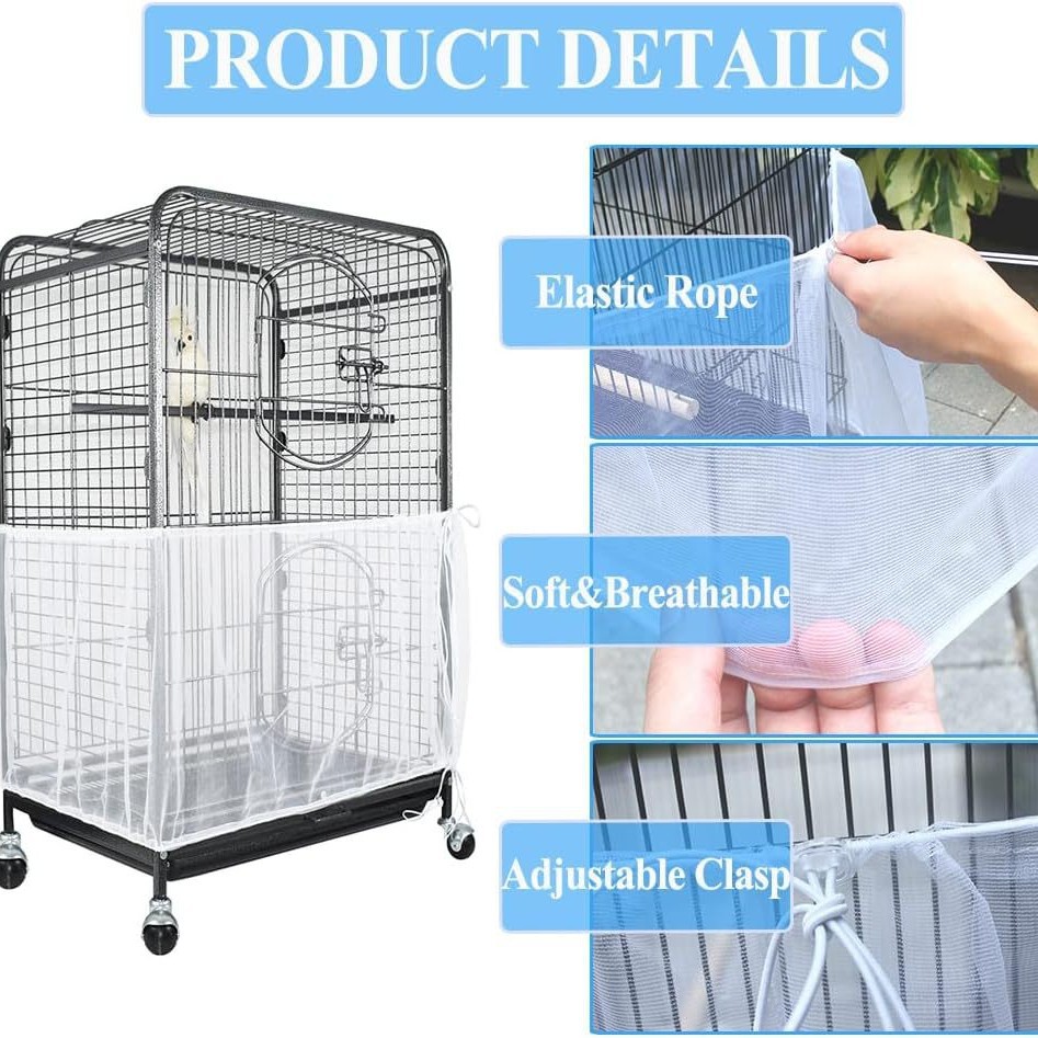 S White Star【Height 17, Circumference 110】 Large Bird Cage Seed Catcher Net Cover - Adjustable Mesh Guard Splash-Proof Dust Cover for Indoor Outdoor — image 4
