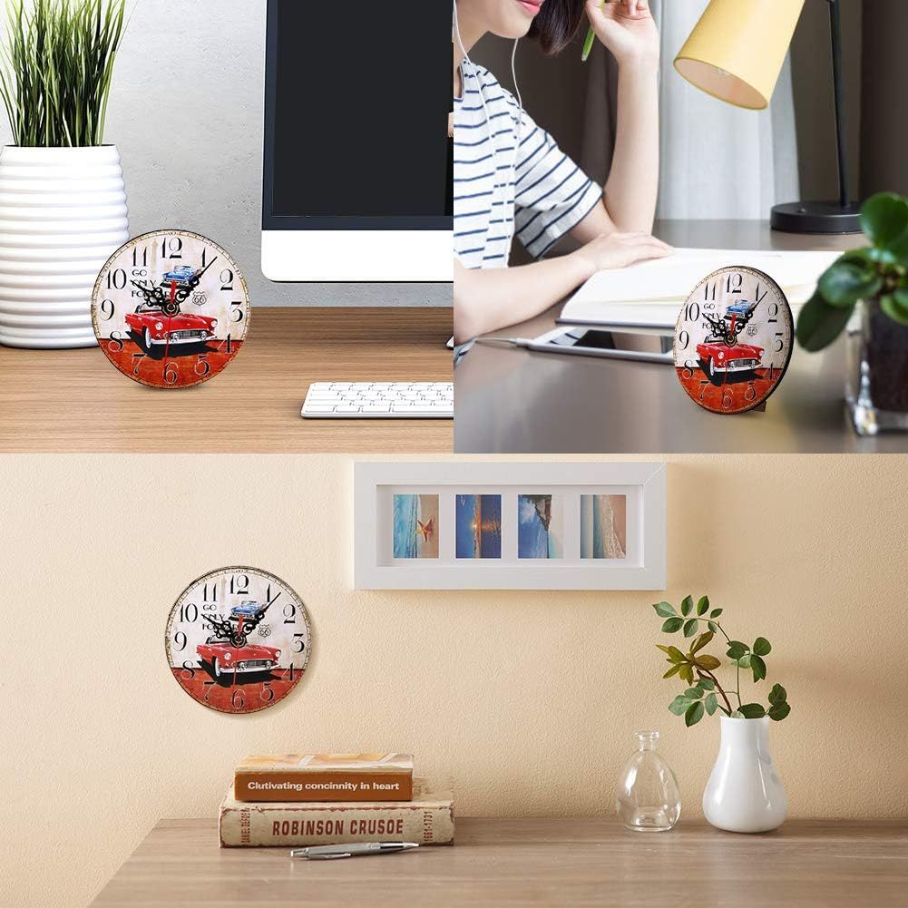 Retro Wooden Round Wall Clock,12CM 4.7" Antique Vintage Pattern Non -Ticking Silent Wall Clocks for Home Office Bar Club Decoration — image 5