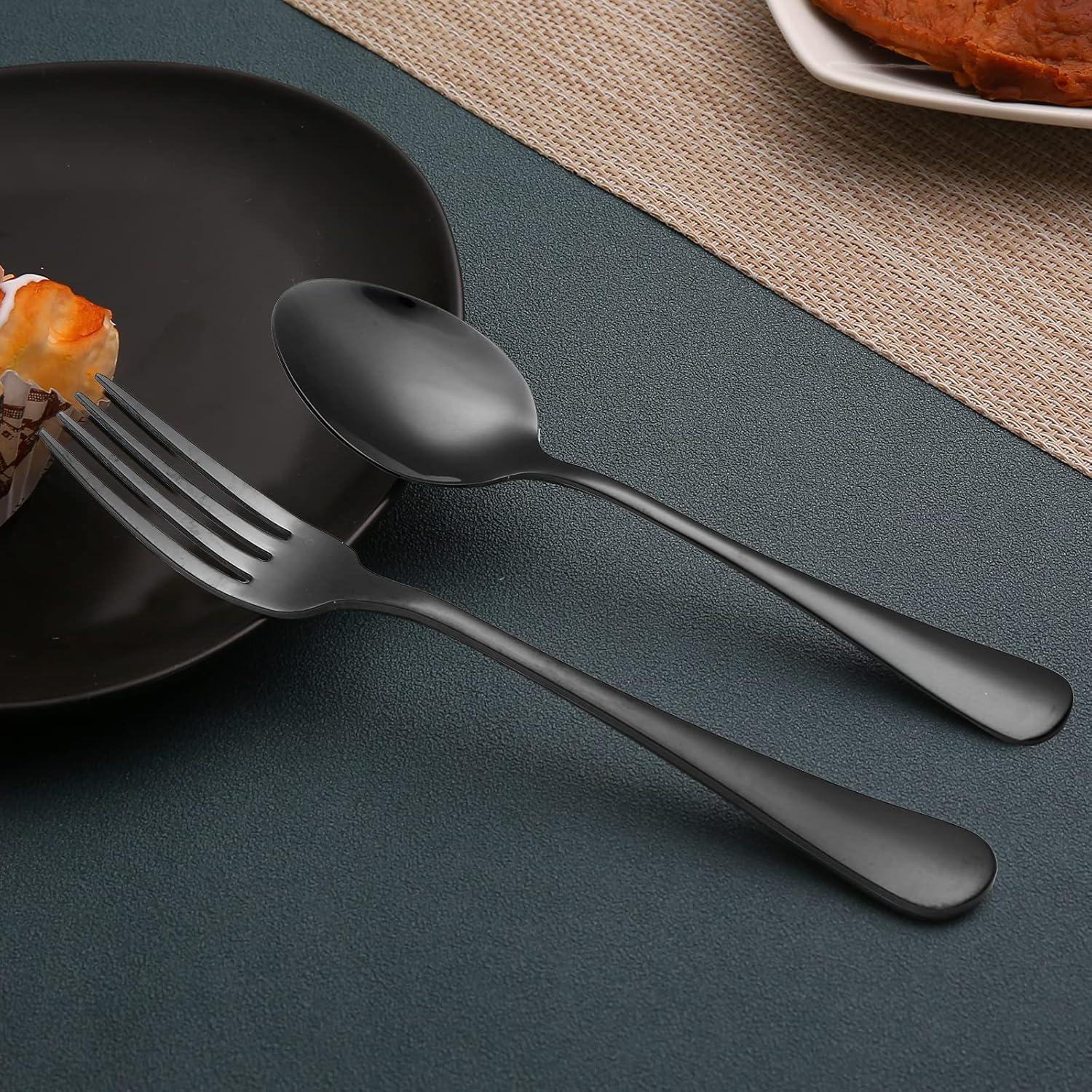 Set of 12, Stainless Steel Dinner Forks and Spoons Silverware Set, Heavy-Duty Forks (8 Inch) and Spoons (6.7 Inch) Cutlery Set, Dishwasher Safe (Black) โ image 6
