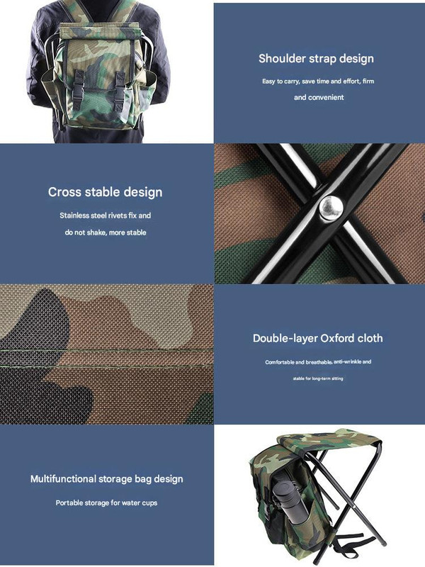 Folding Camo Backpack Stool - Portable Chair for Camping & Fishing — image 5