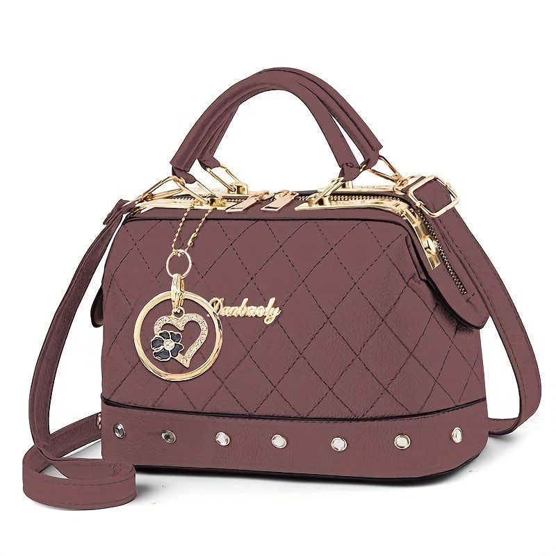 Women'S Handbag Quilted Handbag Studded Handbag Black Handbag Gold Toned - Gray - Size 25-13-16 — image 5