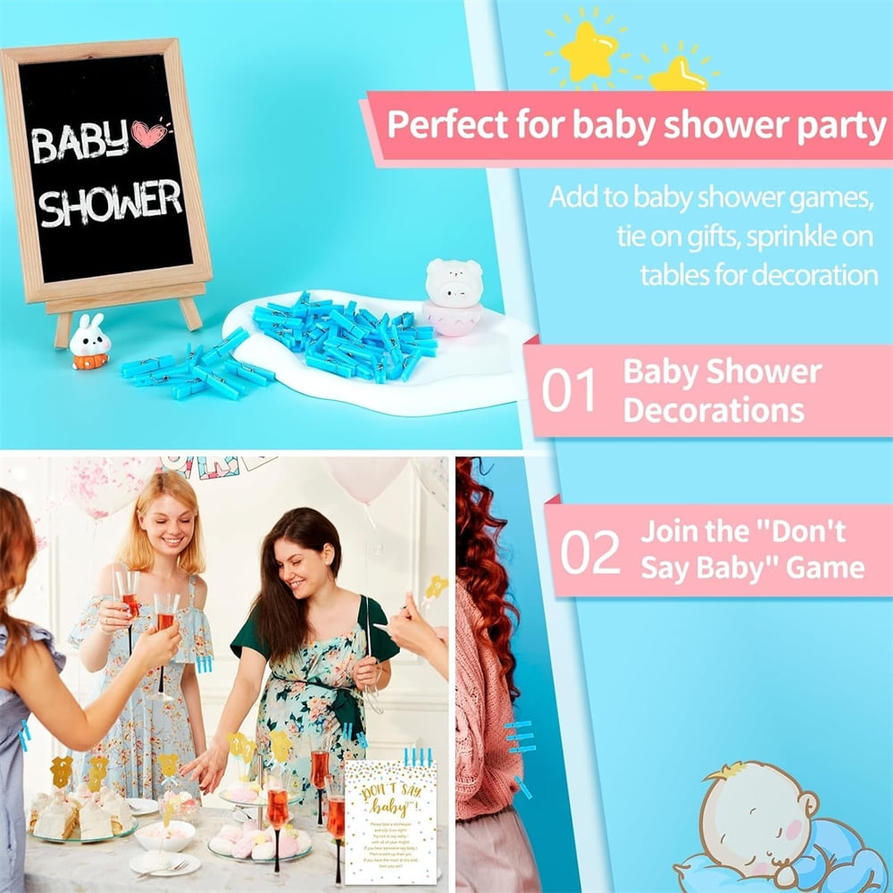 100Pcs Blue Clothes Pins for Baby Shower Game Mini Premium Plastic Clothespins Small Baby Shower Decorations for Party Gender Reveal Game DIY Blue — image 5